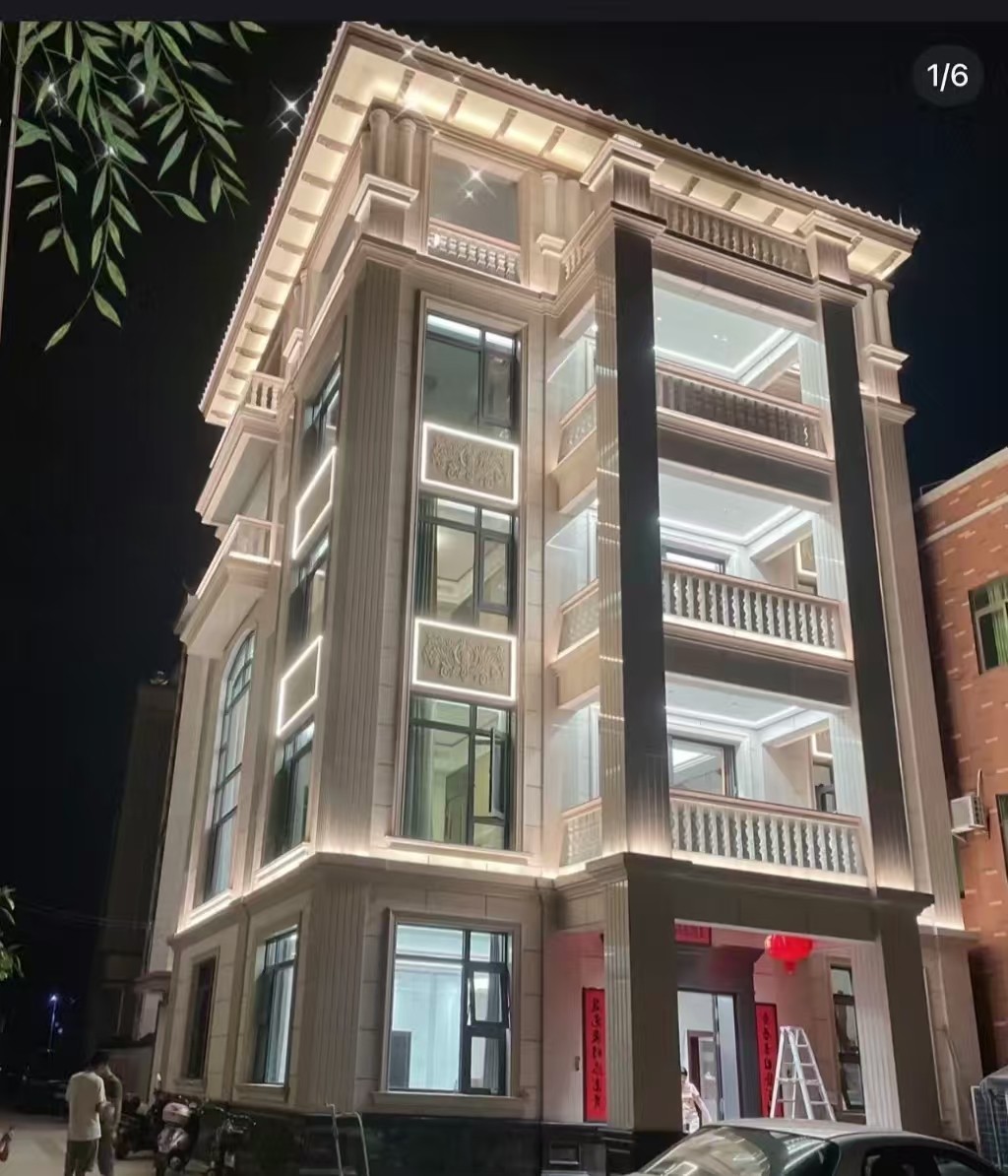 郴州 芝麻白花岗岩别墅外墙夜间效果