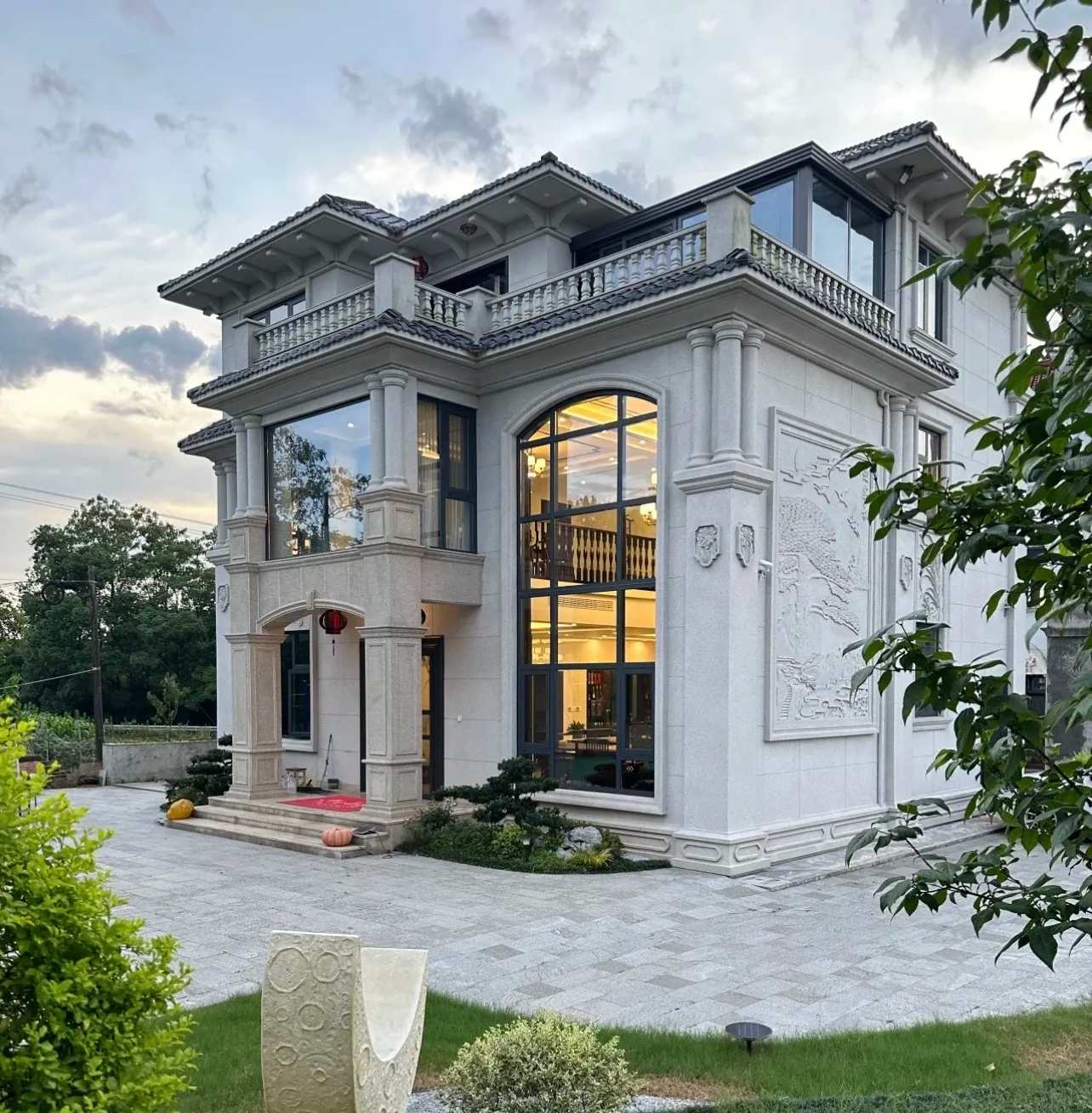 郴州 白麻花岗岩私人别墅干挂石材豪华定制