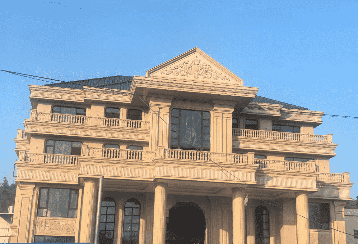 郴州黄金麻别墅外墙干挂石材效果示例